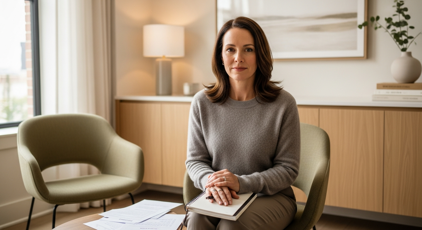 Thoughtful therapist after a couples therapy session
